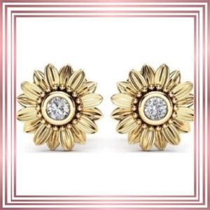 18K YELLOW GOLD DIAMOND Sunflower Stud  Earrings